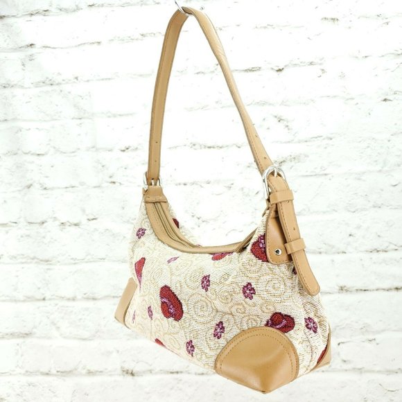 Womens Cream Red Embroidered Adjustable Shoulder Strap Baguette Handbag … - Picture 1 of 14
